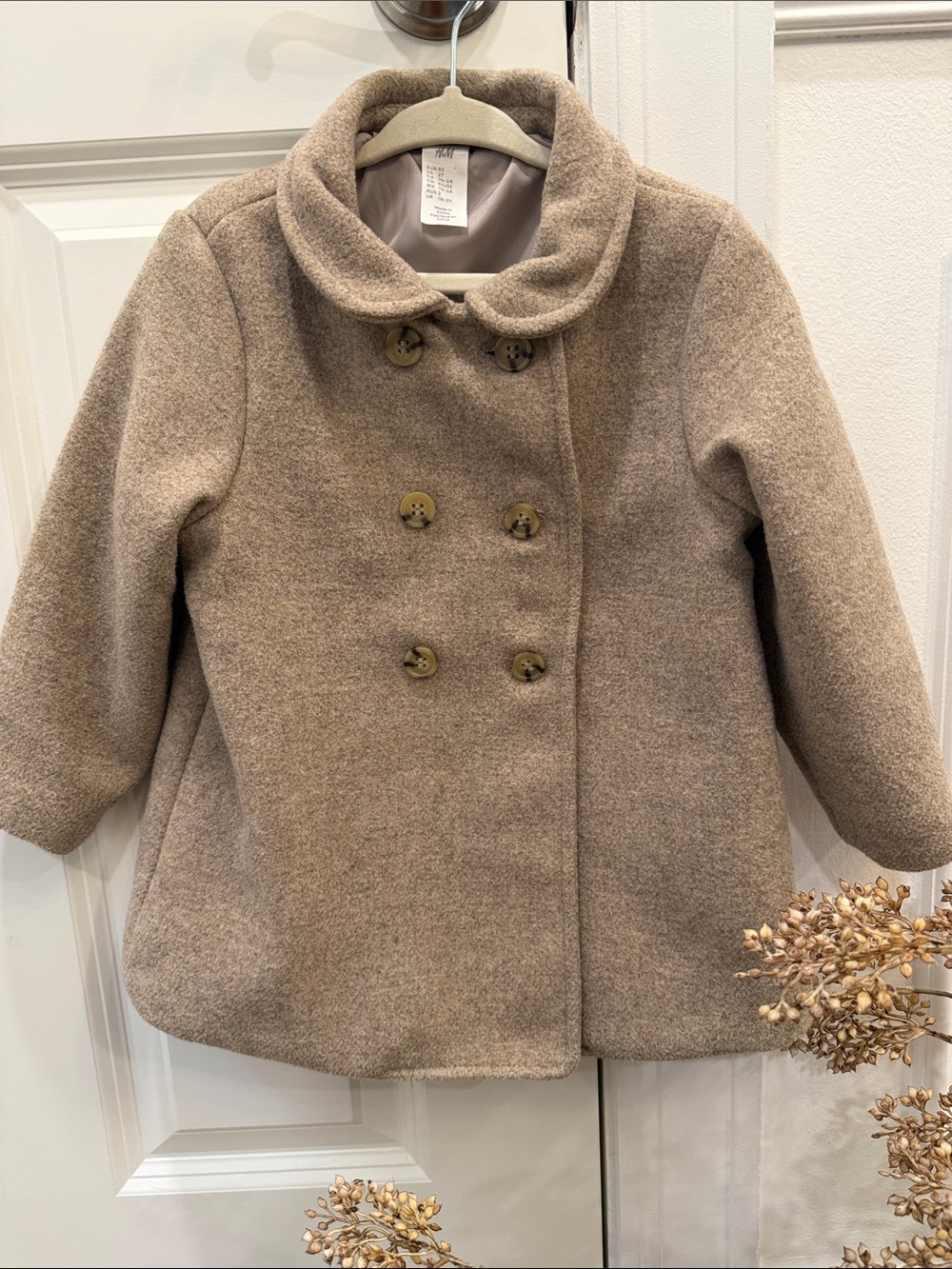 H&M Kids Double-Breasted Pea Coat in Light Beige